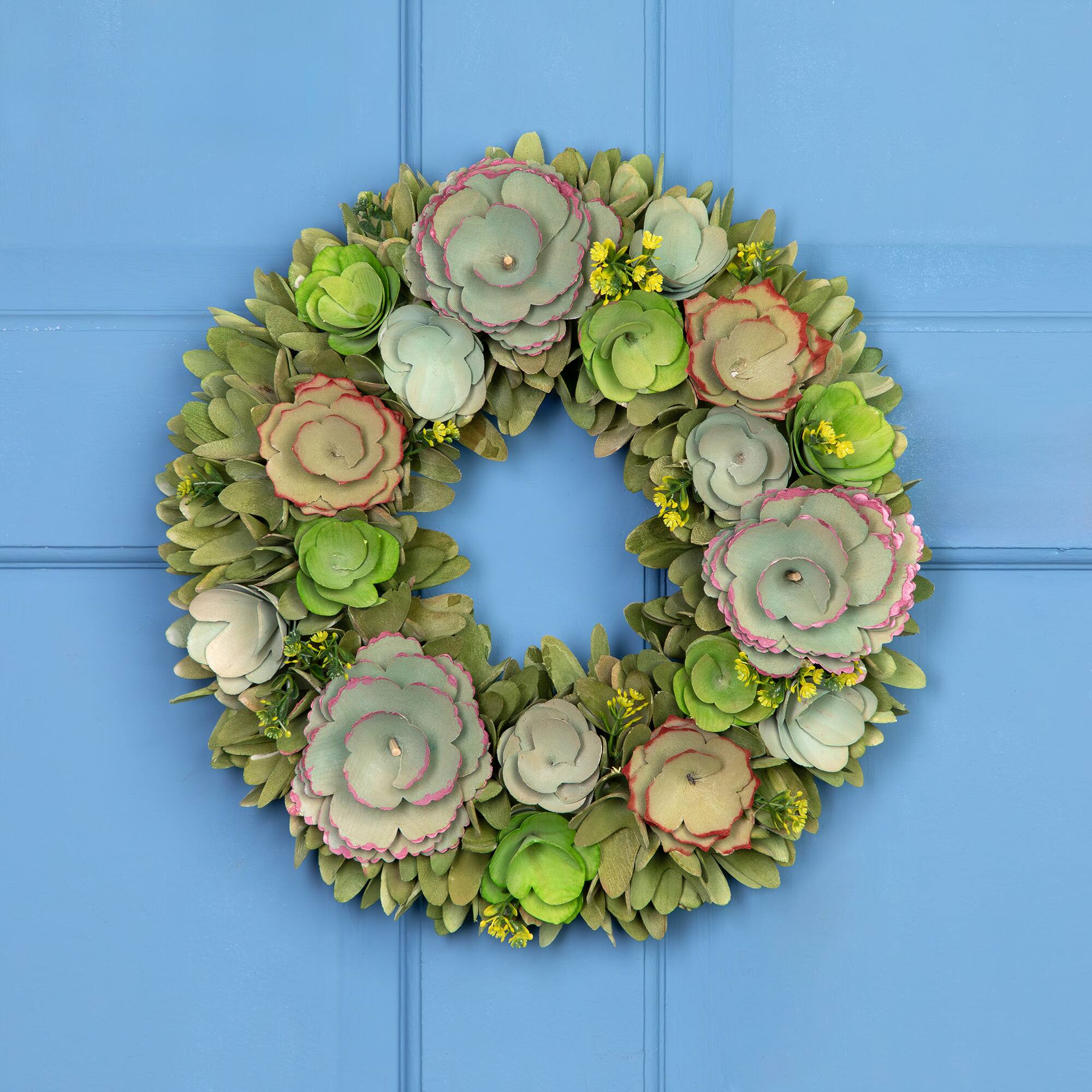 14" Wooden Spring Mini Flowers Artificial Wreath